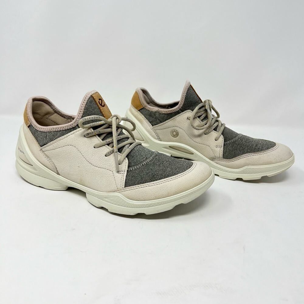 ECCO Biom Street Lace Gravel Wild Dove Gray and Cream Leather Sneaker Size 6.5